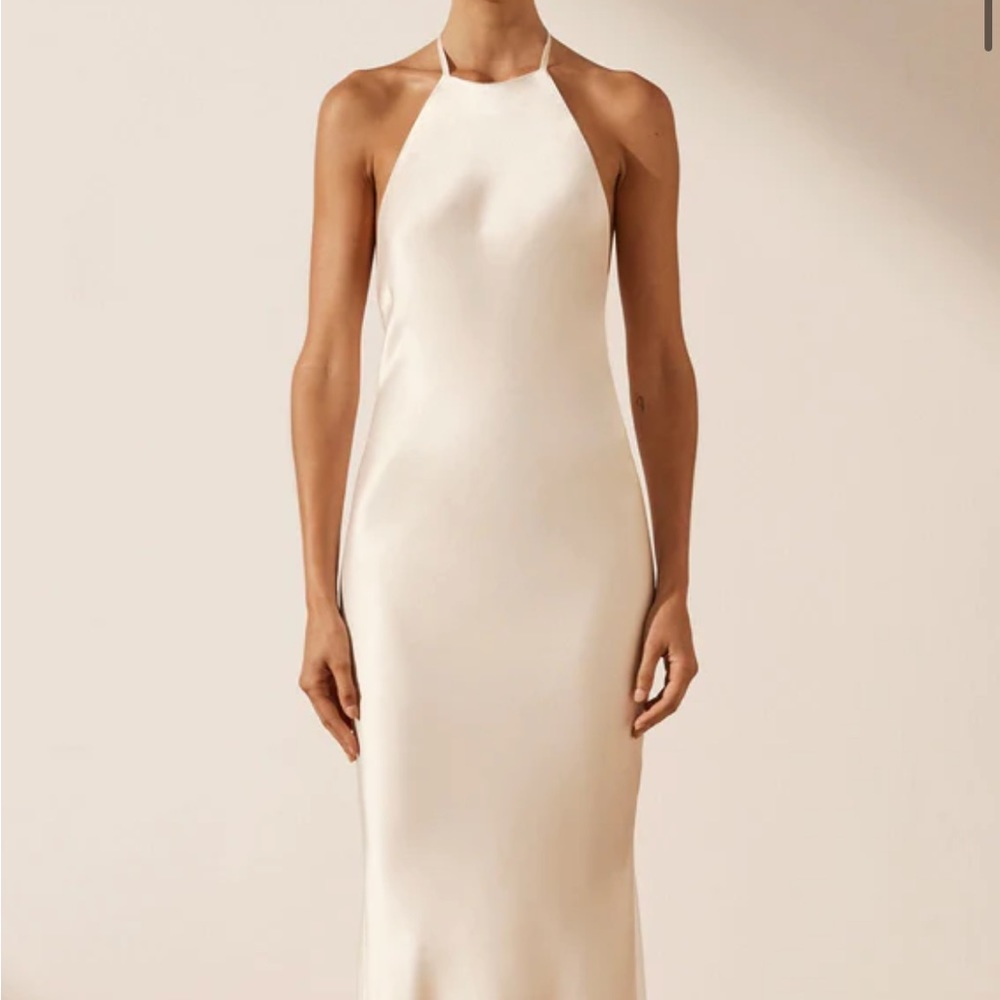 LA LUNE LOW BACK HALTER NECK MIDI DRESS - CREAM